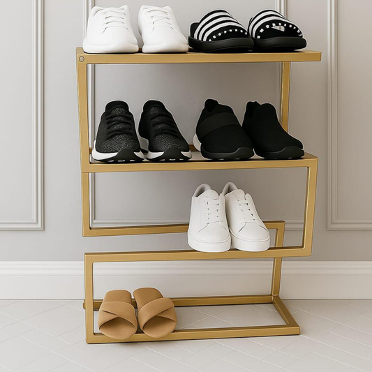 Modern 3-Tier Metal Shoe Rack – Freestanding Entryway Organizer in Matte Black by Adaptivo Furniture