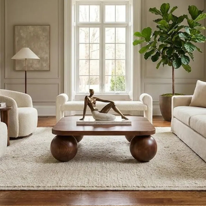 Modern Low Wooden Coffee Table with Ball Legs | Handmade Statement ...