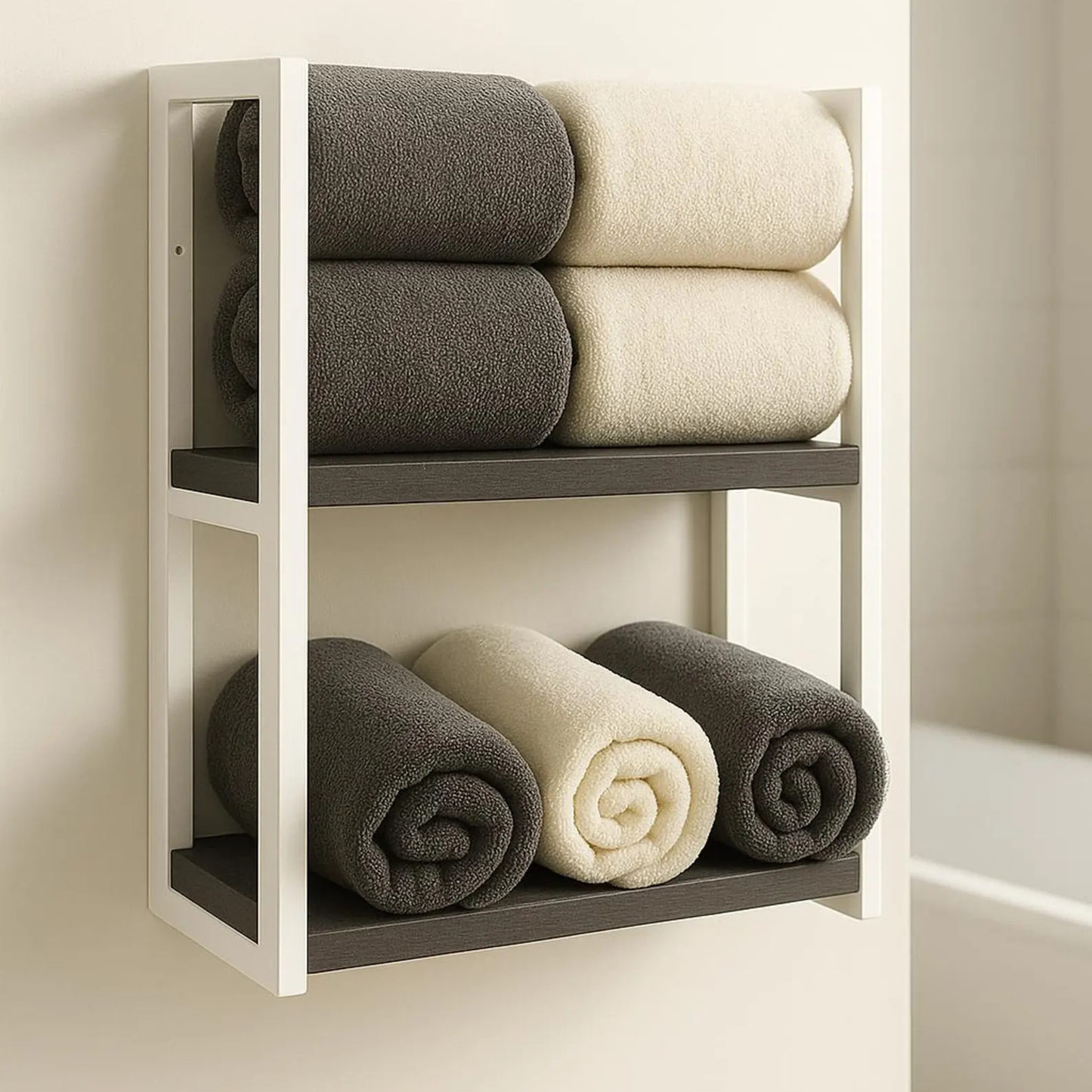 Handmade bathroom towel rack metal wood design
