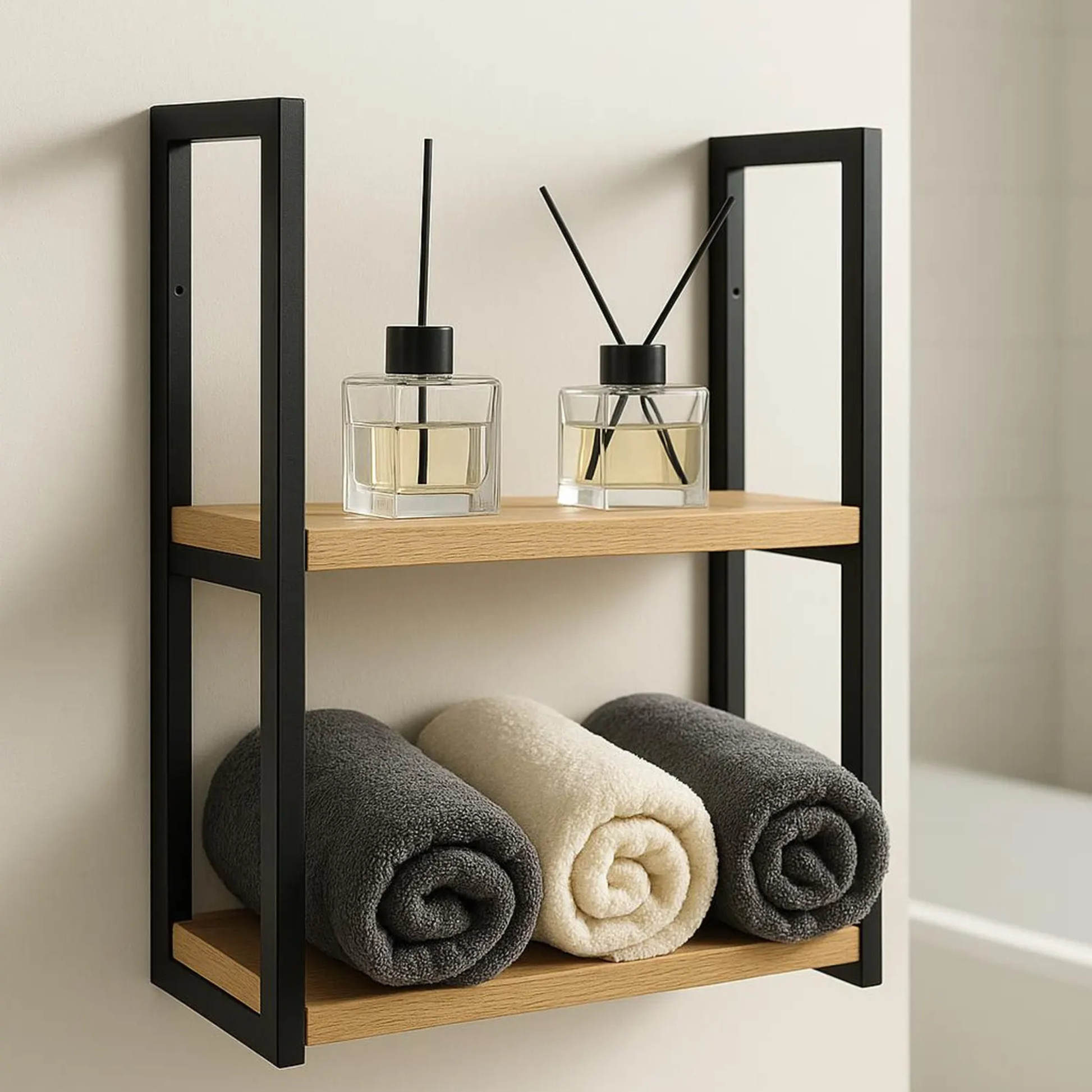 Industrial style metal wood towel rack Adaptivo Furniture