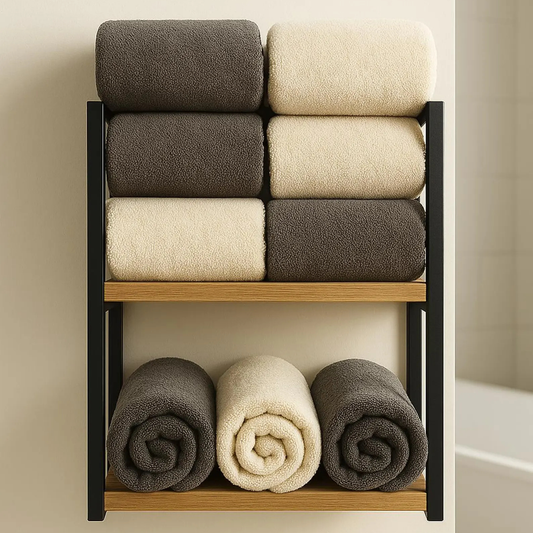 Minimalist wall mounted bathroom shelf for towels
