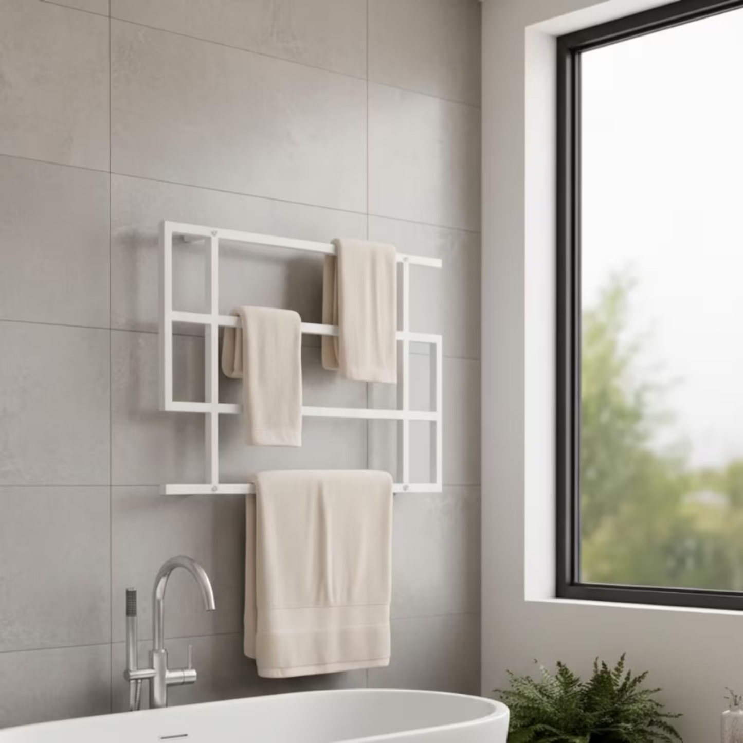 Modern Wall Mounted Towel Rack – Minimalist Bathroom Storage Shelf | Adaptivo Furniture