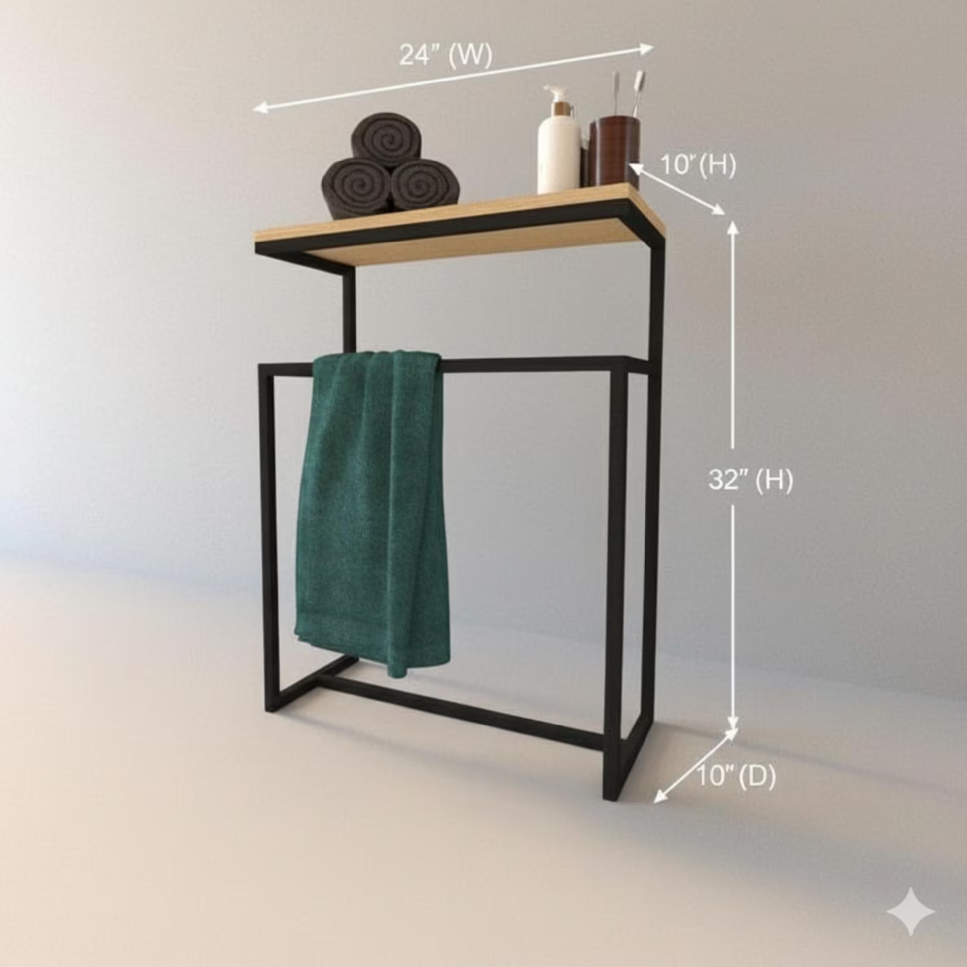 Minimalist Bathroom Towel Stand Metal Frame with Wood Shelf