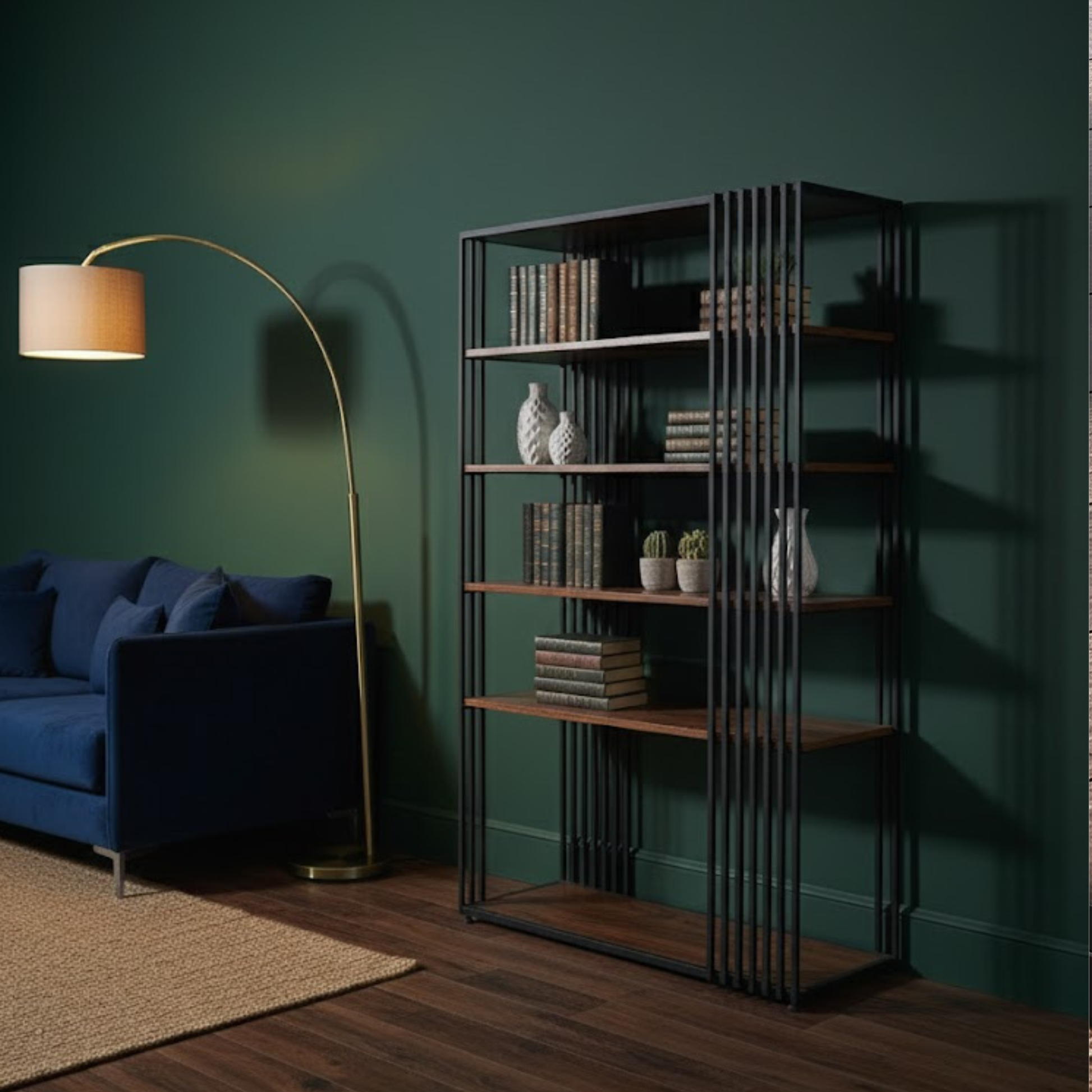 5-Tier Modern Metal & Wood Bookshelf – Minimalist Industrial Display Shelf for Home Decor | Adaptivo Furniture