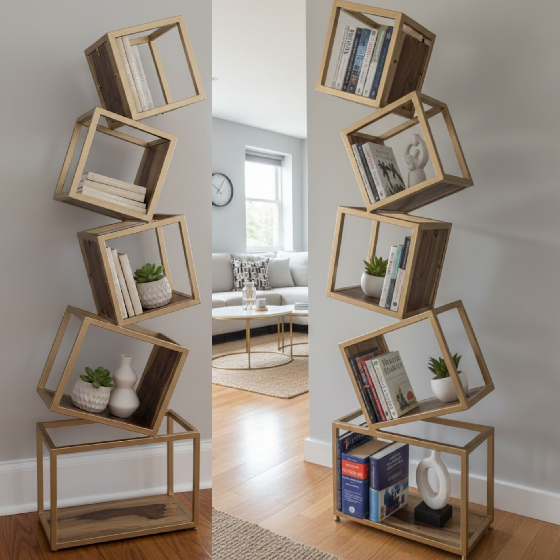 5-tier bookshelf, metal bookshelf, geometric shelf, modern bookshelf, industrial shelf, black bookshelf, home décor shelf, office storage, living room shelf, Adaptivo Furniture