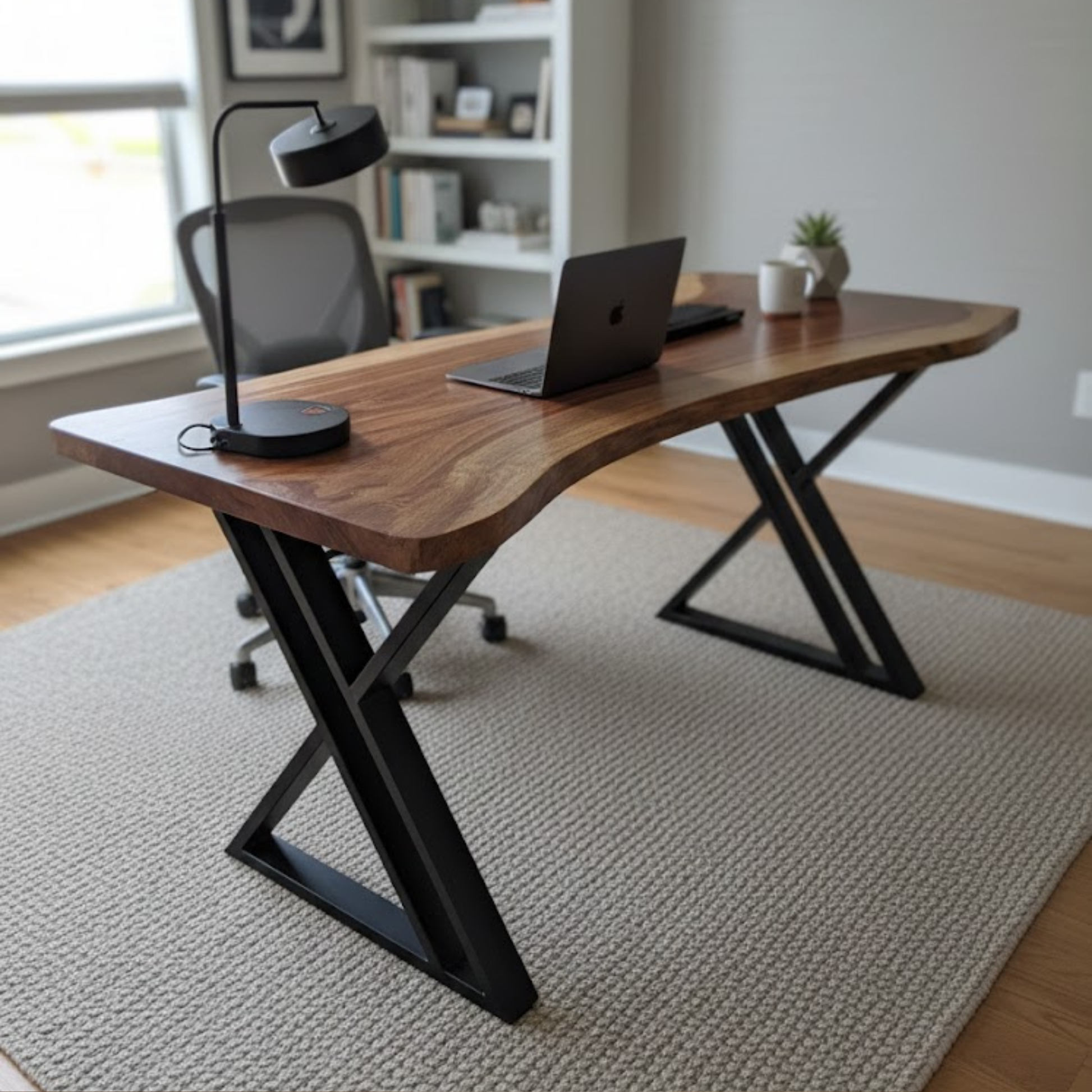 Side view of Sheesham wood desk with metal frame – bedroom and workspace furniture | Adaptivo Furniture