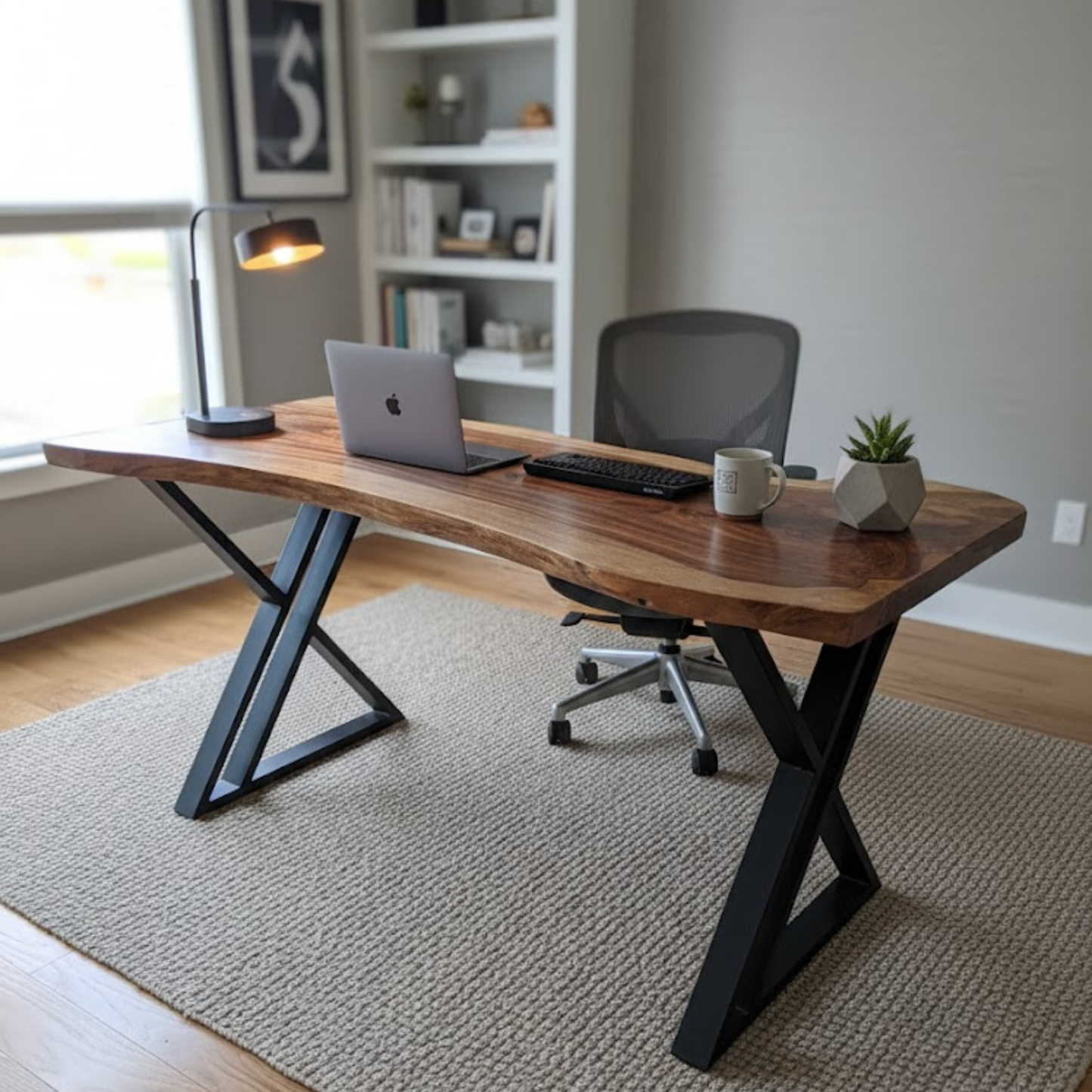 Sheesham wooden desk with black metal legs – modern office and study table | Adaptivo Furniture