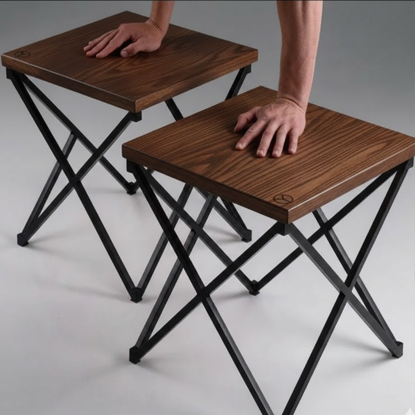 Modern X & Y Sheesham wood stool – solid wood accent stool for living room | Adaptivo Furniture
