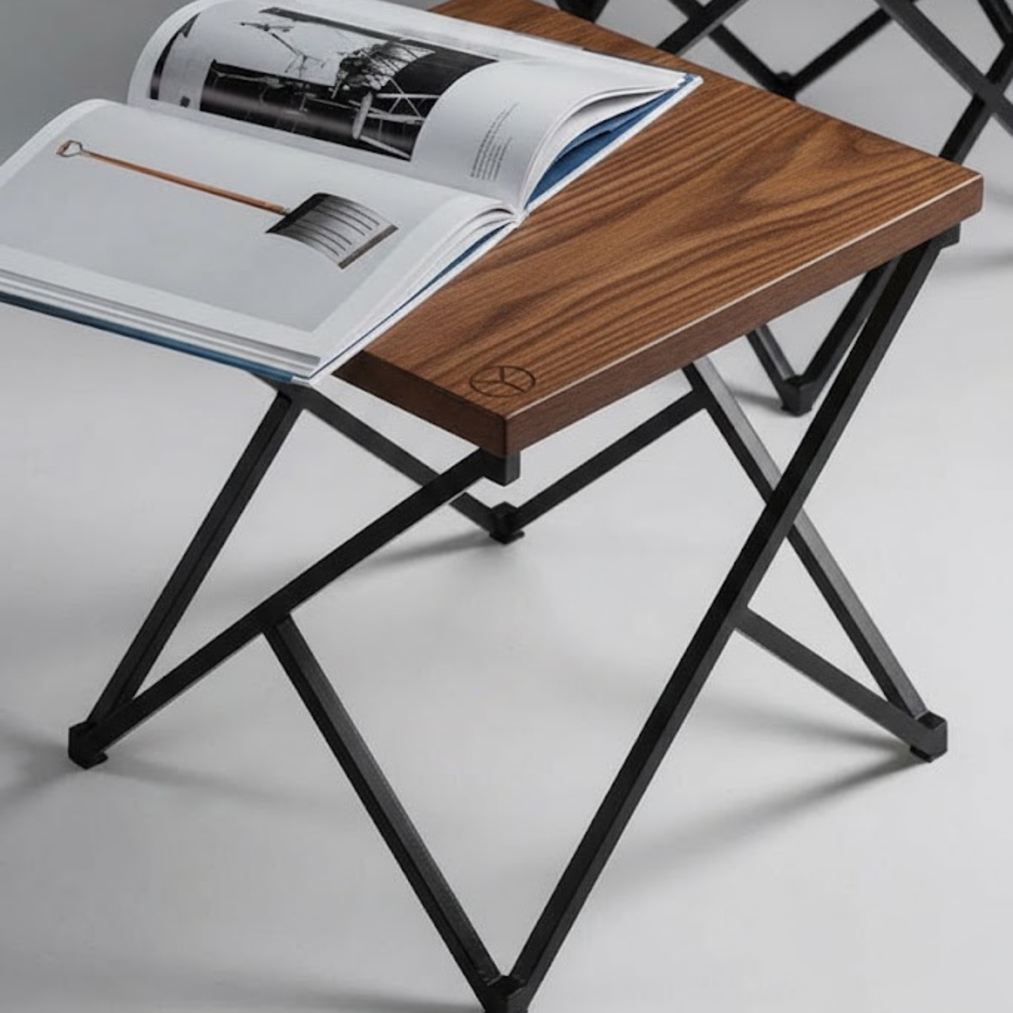 Side view of pure Sheesham wooden stool with X & Y base design – modern rustic furniture | Adaptivo Furniture