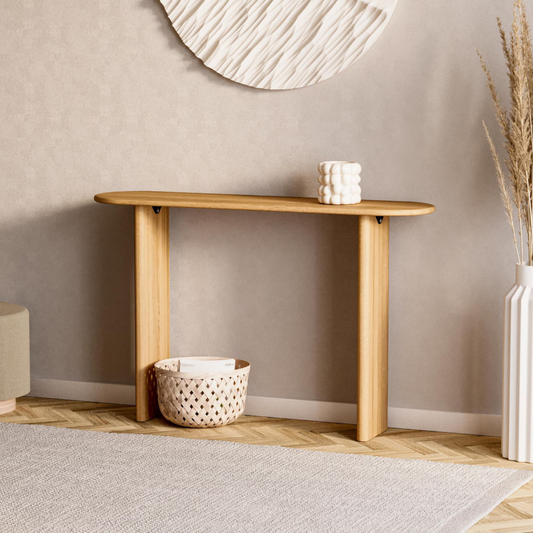 Natural Minimalist Sheesham Wood Console Table front view – 12x47x30 inches, handcrafted Scandinavian style