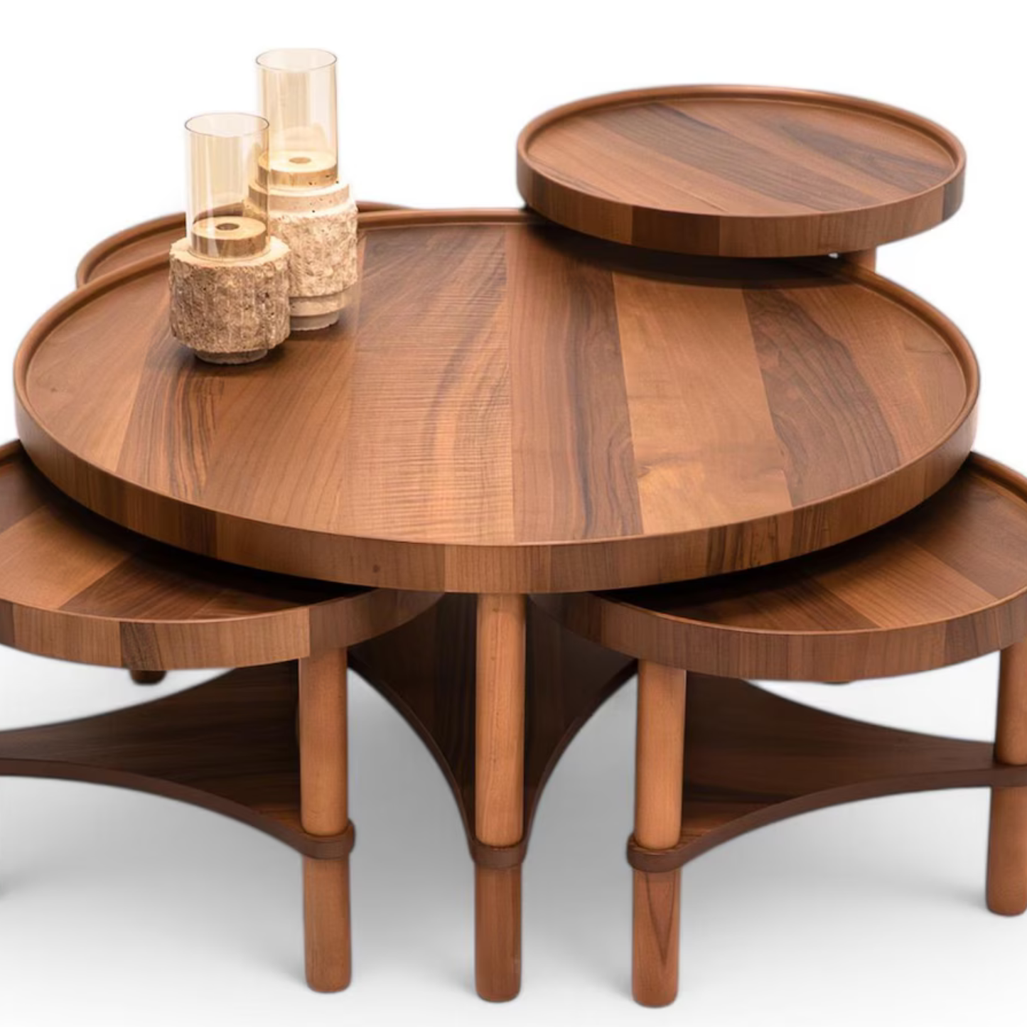 Modern living room with Adaptivo Sheesham Nesting Coffee Table Set décor setup