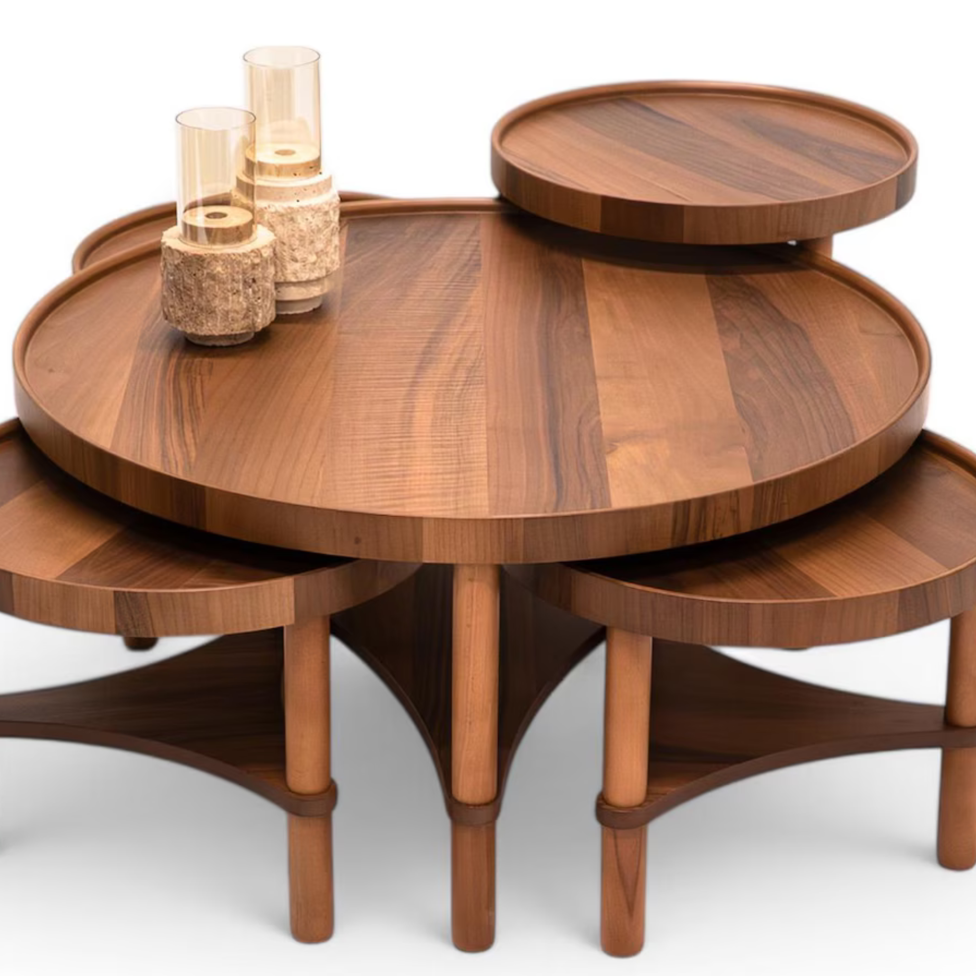 Modern living room with Adaptivo Sheesham Nesting Coffee Table Set décor setup