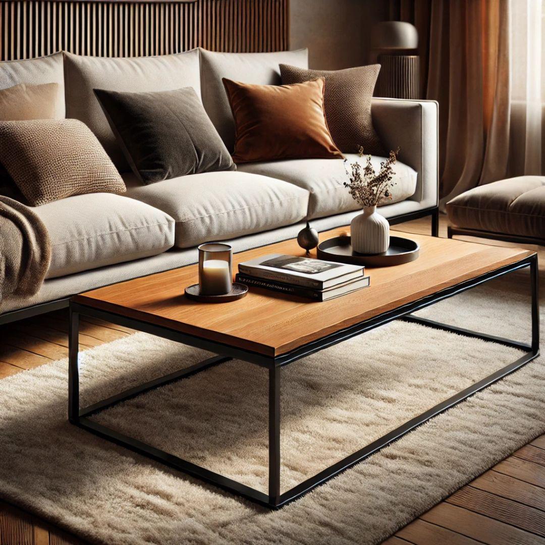 Rectangular Sheesham Wood & Metal Center Table – Large Modern Coffee Table by Adaptivo Furniture