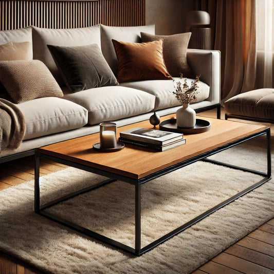 Rectangular Sheesham Wood & Metal Center Table – Large Modern Coffee Table by Adaptivo Furniture