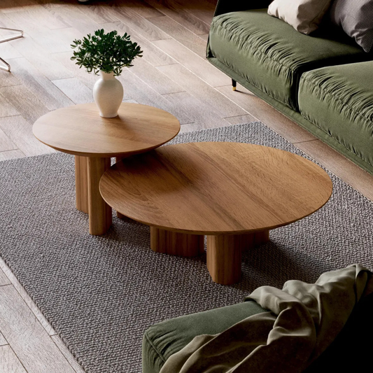 Round Sheesham Nesting Coffee Tables – Modern Scandinavian Set of 2 by Adaptivo Furniture