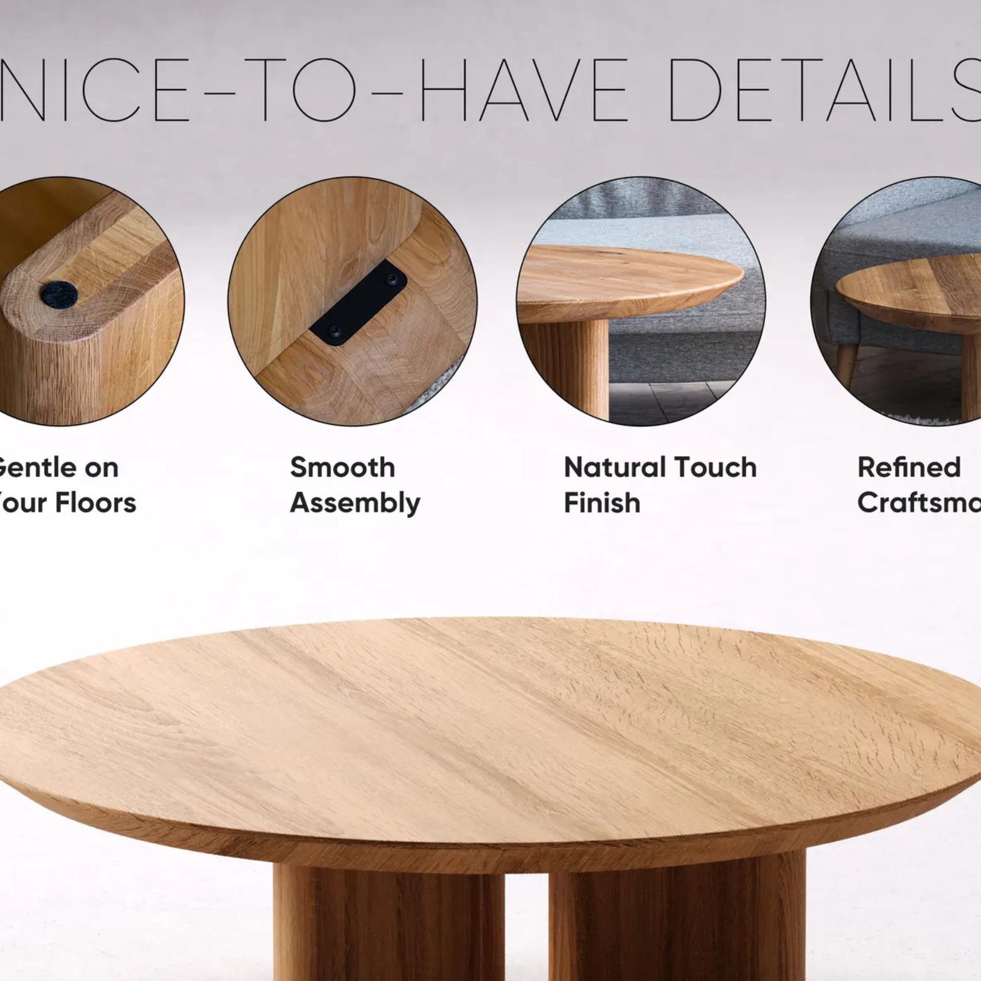 Solid Sheesham wood tabletop with natural grain finish – handcrafted round coffee table
