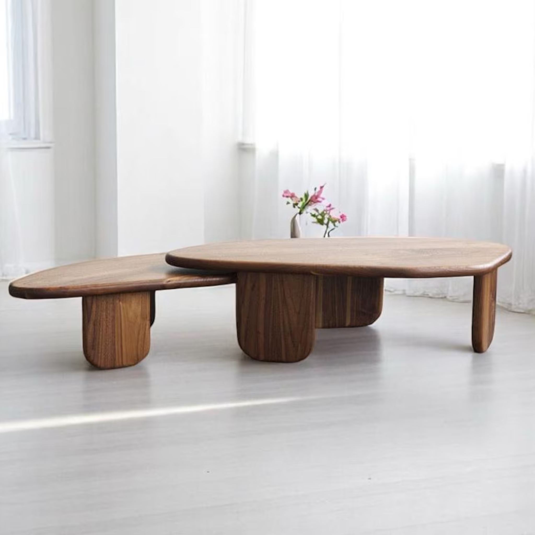 Round Sheesham Wood Table Set | Mid-Century Low Coffee Tables for ...
