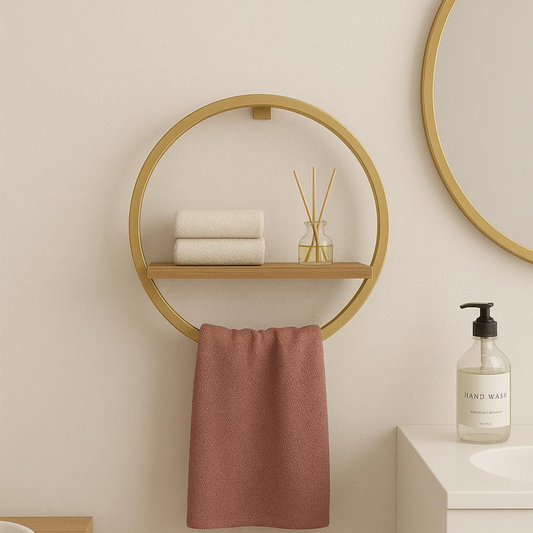 Round Towel Rack with Shelf Wall Mounted Bathroom Organizer – Modern Minimalist Design