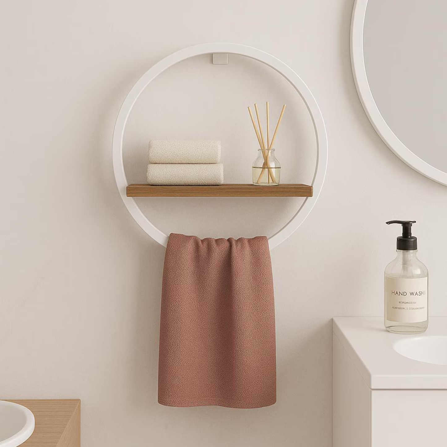 Modern Round Towel Holder with Shelf for Guest & Hand Towels