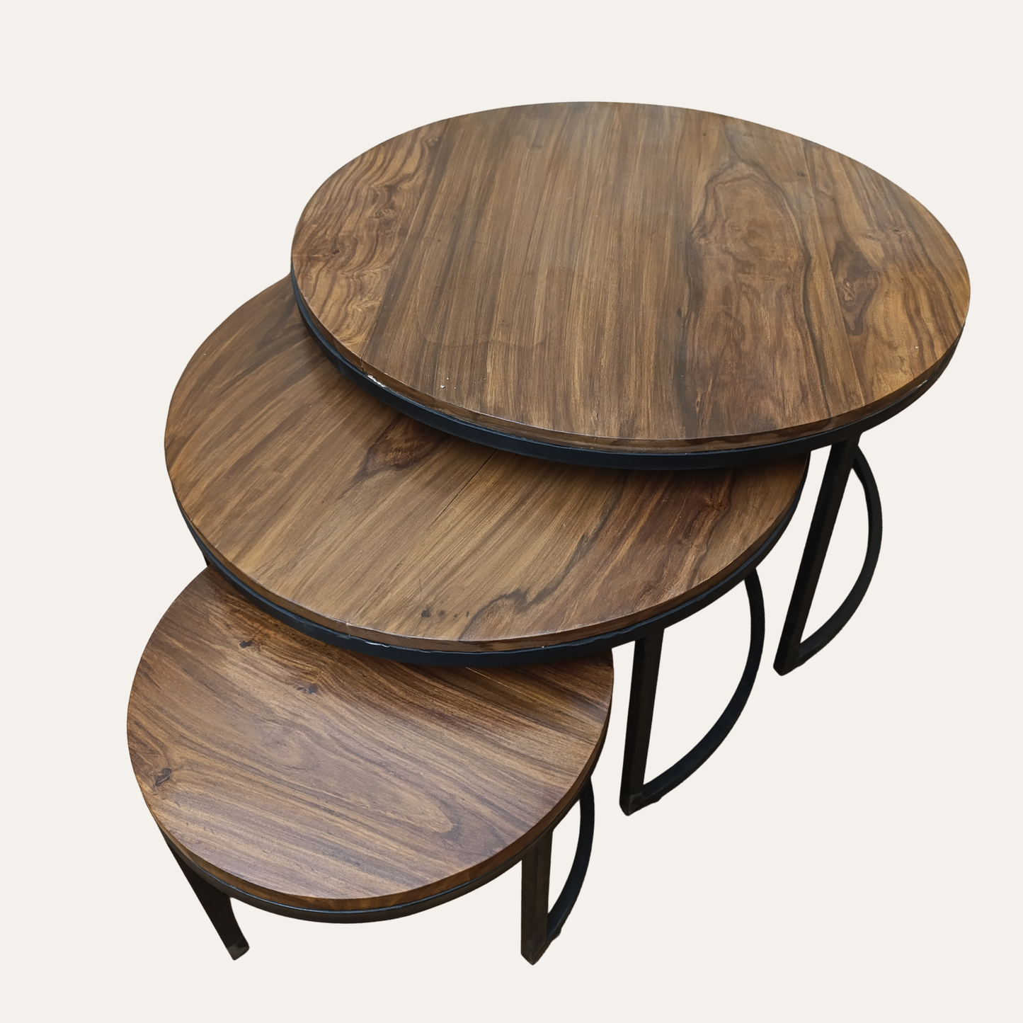 Set of 3 Round Coffee Tables – Modern Wood and Metal Living Room Design