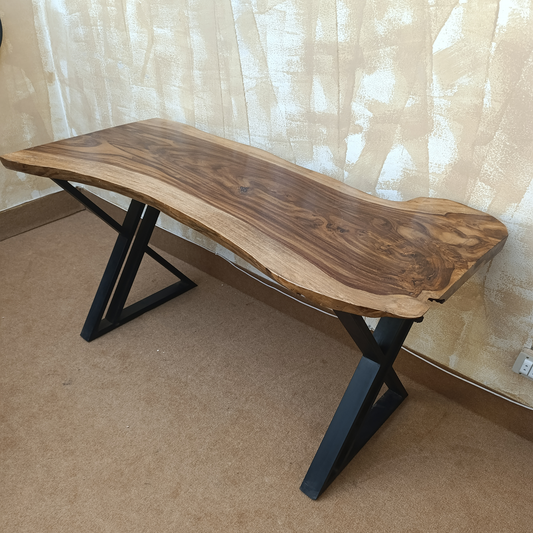 Sheesham Wooden Desk with Metal Legs – Modern Office and Study Table by Adaptivo Furniture