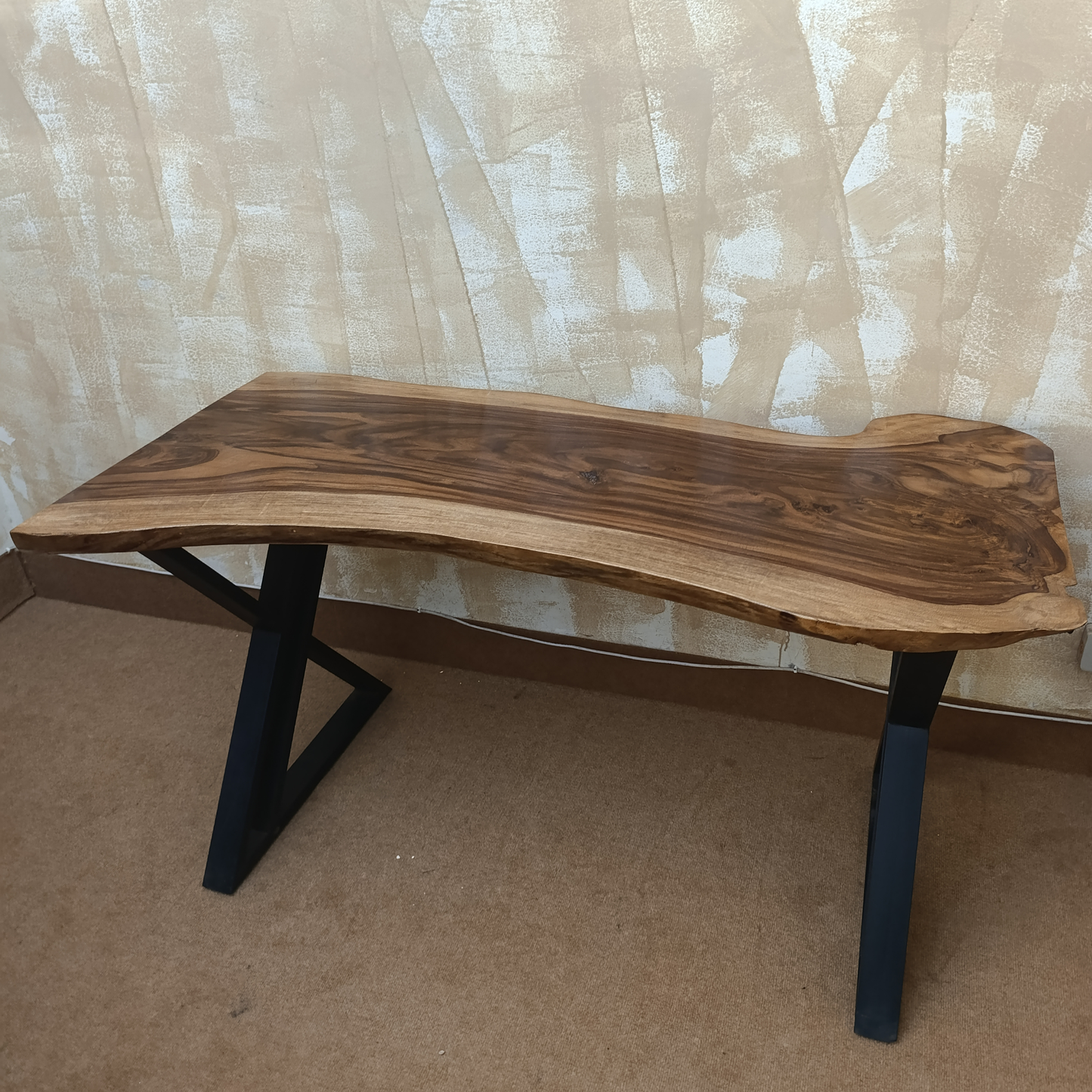 Solid Sheesham Wood Desk with Metal Frame – Handmade Bedroom and Office Furniture