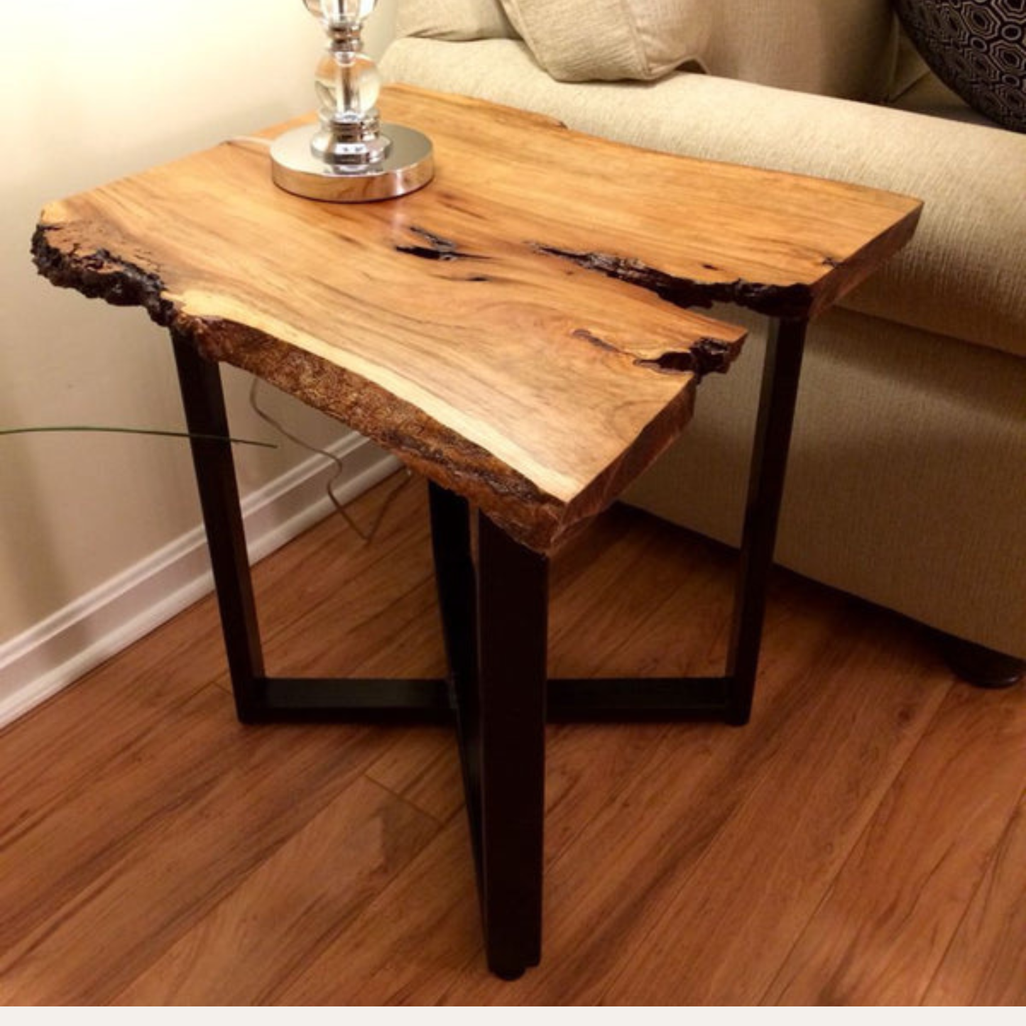 Rustic Solid Wood Live Edge Table – Modern Sheesham Wood Accent Table with Metal Frame by Adaptivo Furniture