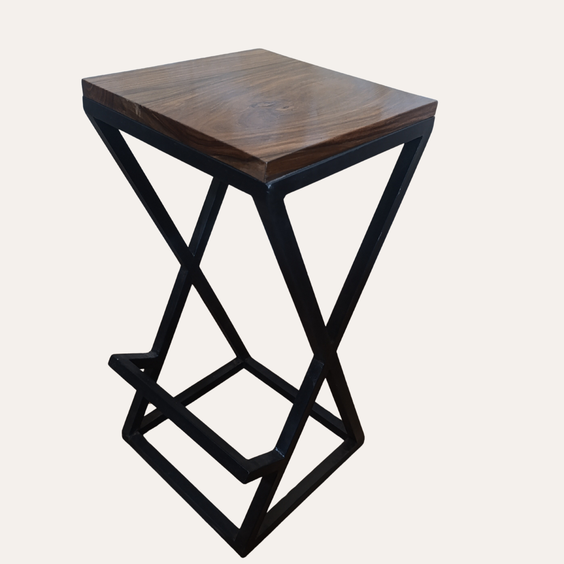 Handmade Sheesham Wood Counter Stool – Rustic Natural Finish