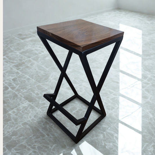 Rustic Wooden Bar Stool – Solid Sheesham Wood Seat by Adaptivo Furniture