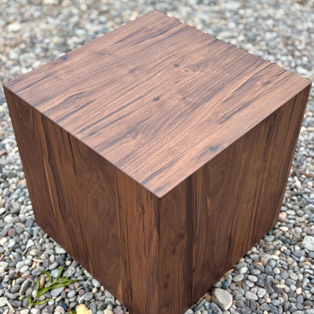 Genuine Sheesham wood cube end table side view