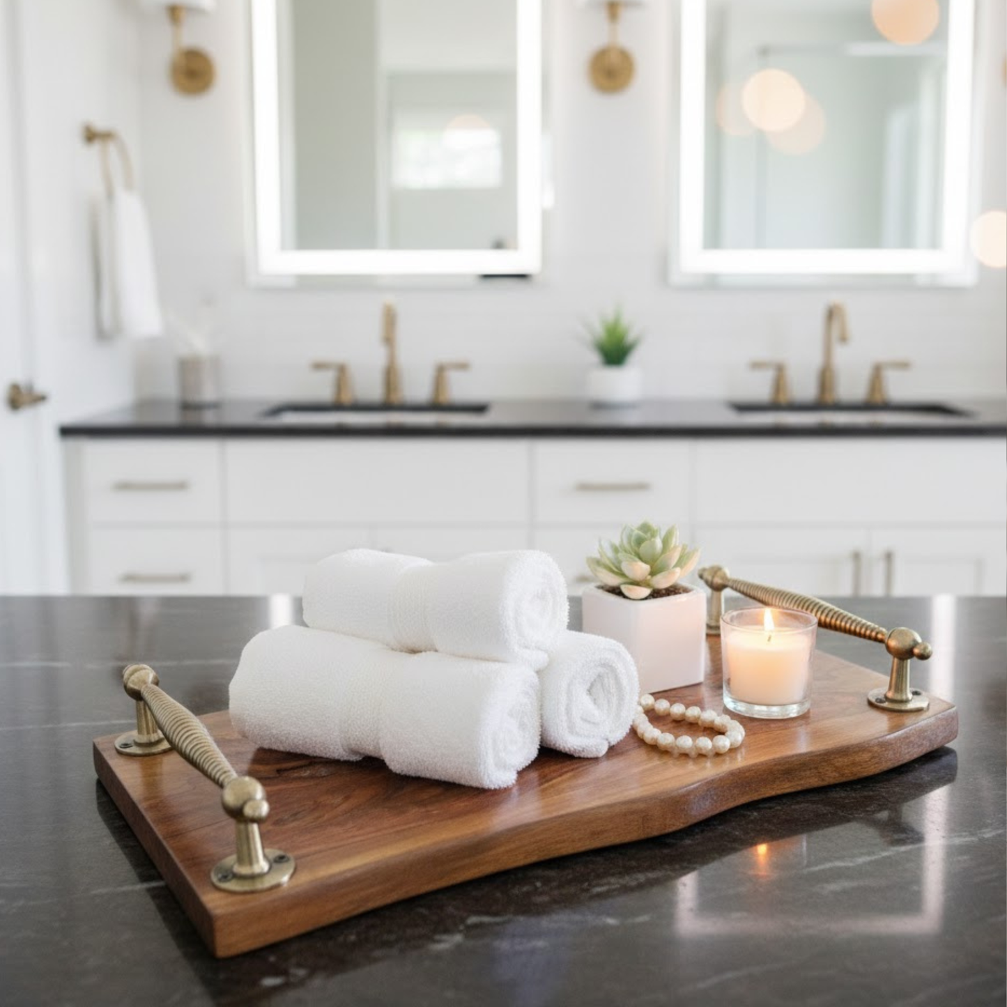 Sheesham serving tray with handles, handcrafted solid wood tray by Adaptivo Furniture, premium wooden serving tray for tea, coffee and breakfast in UK homes