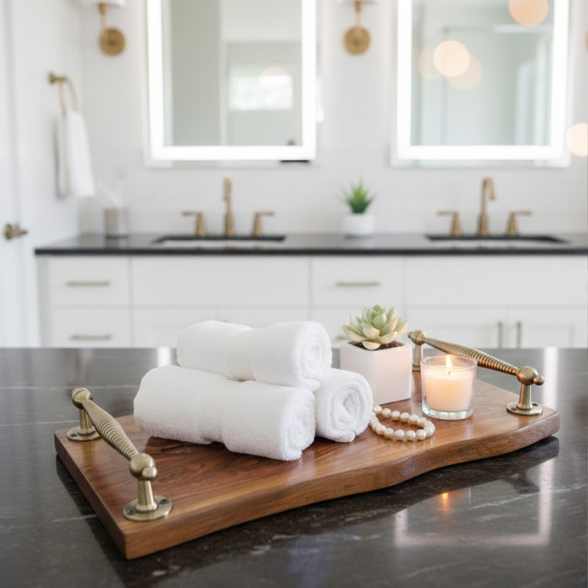 Sheesham serving tray with handles, handcrafted solid wood tray by Adaptivo Furniture, premium wooden serving tray for tea, coffee and breakfast in UK homes