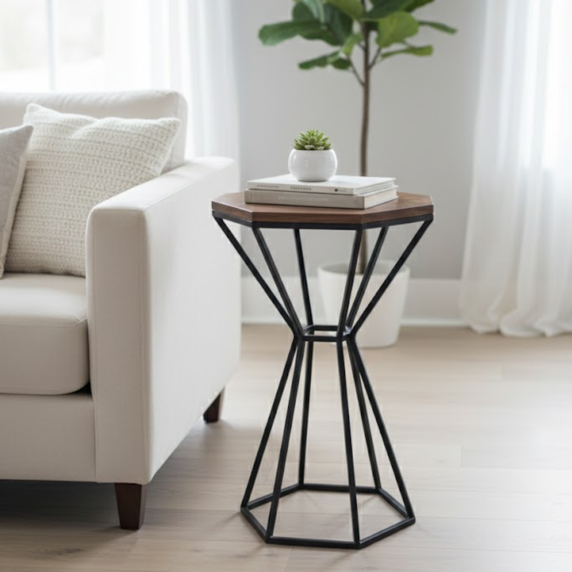 Sheesham wood and metal accent table – rustic modern side table for living room | Adaptivo Furniture