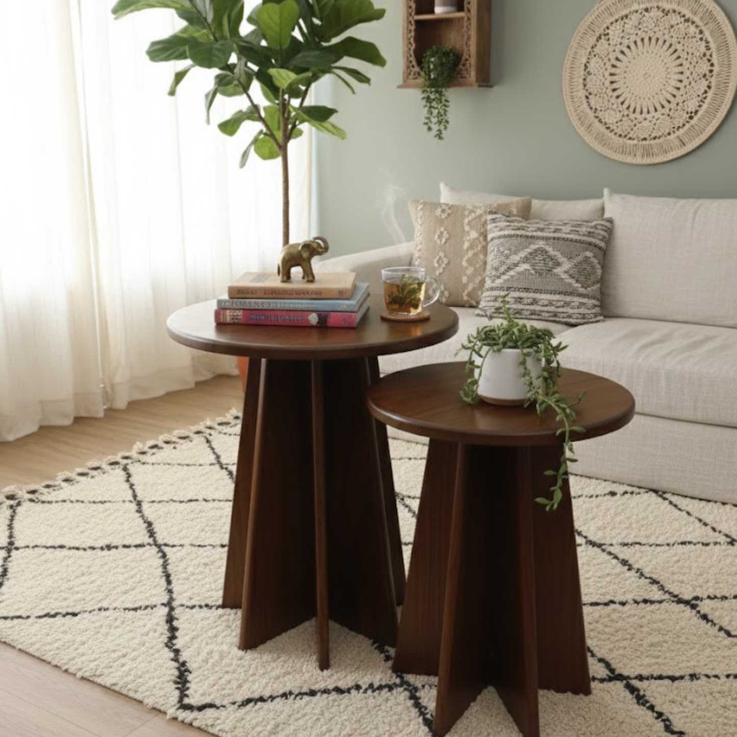 Round Sheesham wood side tables set – modern wooden accent tables | Adaptivo Furniture
