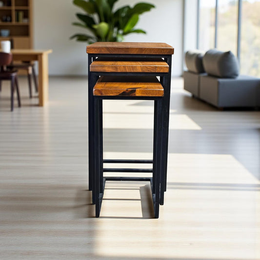 Set of three wooden nesting tables with black legs for modern living room- Adaptivo furniture