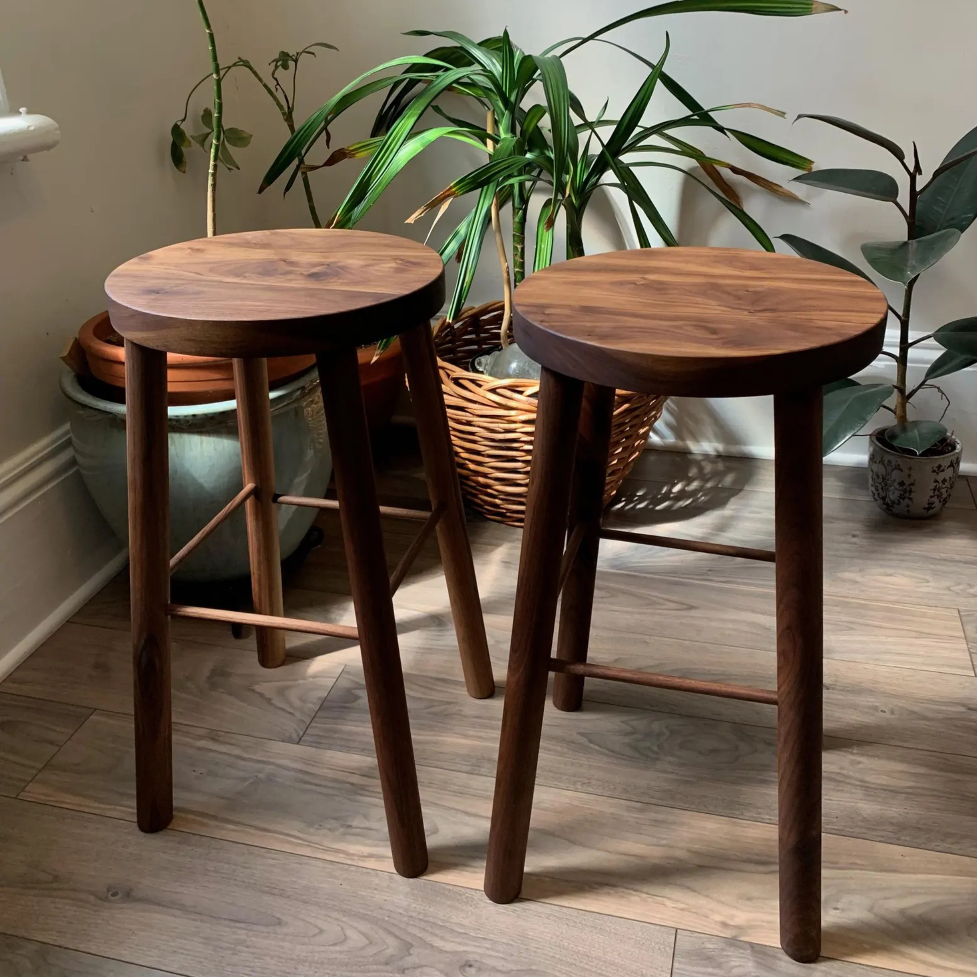 Adaptive Furniture Solid Black Sheesham Bar Stools – Set of Two