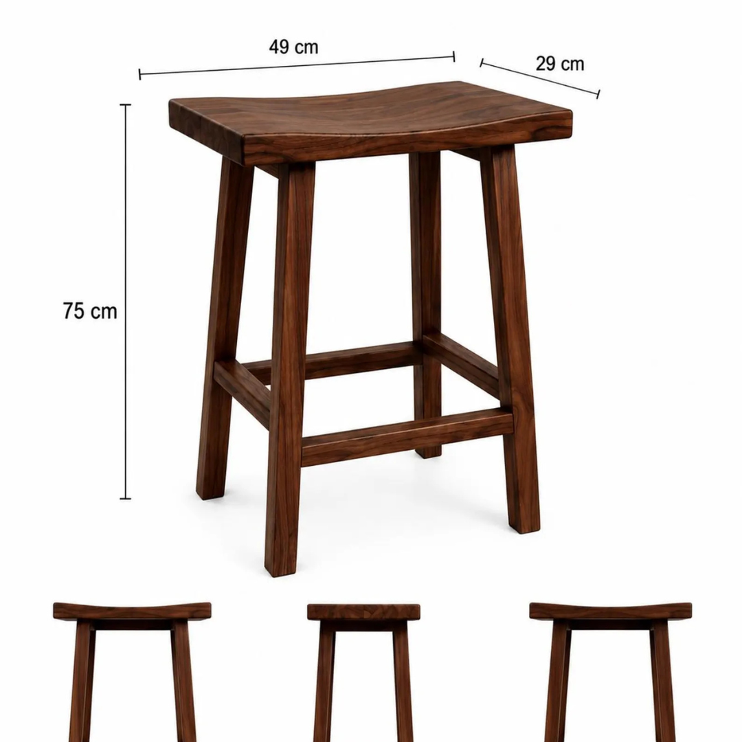 Solid Pakistani Sheesham Wood Bar Stool | Handmade Modern Minimalist Scandinavian Wooden Seat