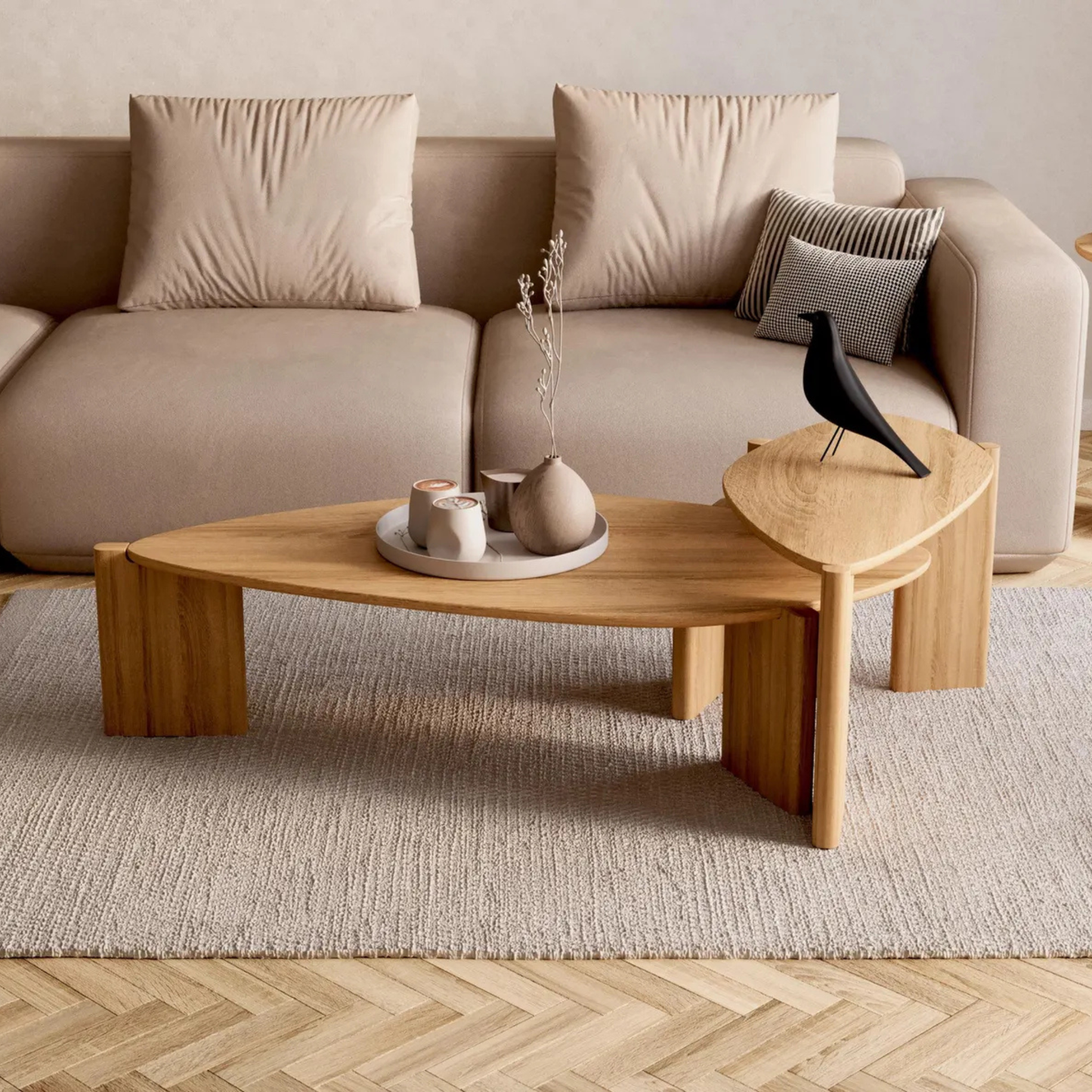 Space-saving nesting design in Sheesham wood – Set of 2 Coffee Tables