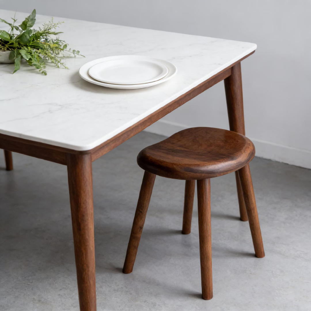 Solid Sheesham Wood Kidney Stool | Handmade Rustic Vanity Bench | Minimalist Accent Stool