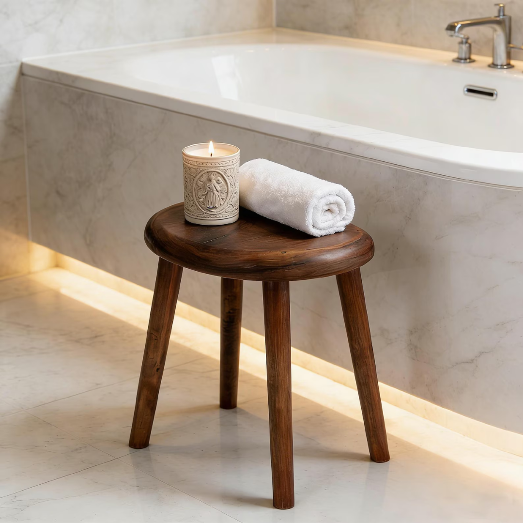 Solid Sheesham Wood Kidney Stool | Handmade Rustic Vanity Bench | Minimalist Accent Stool