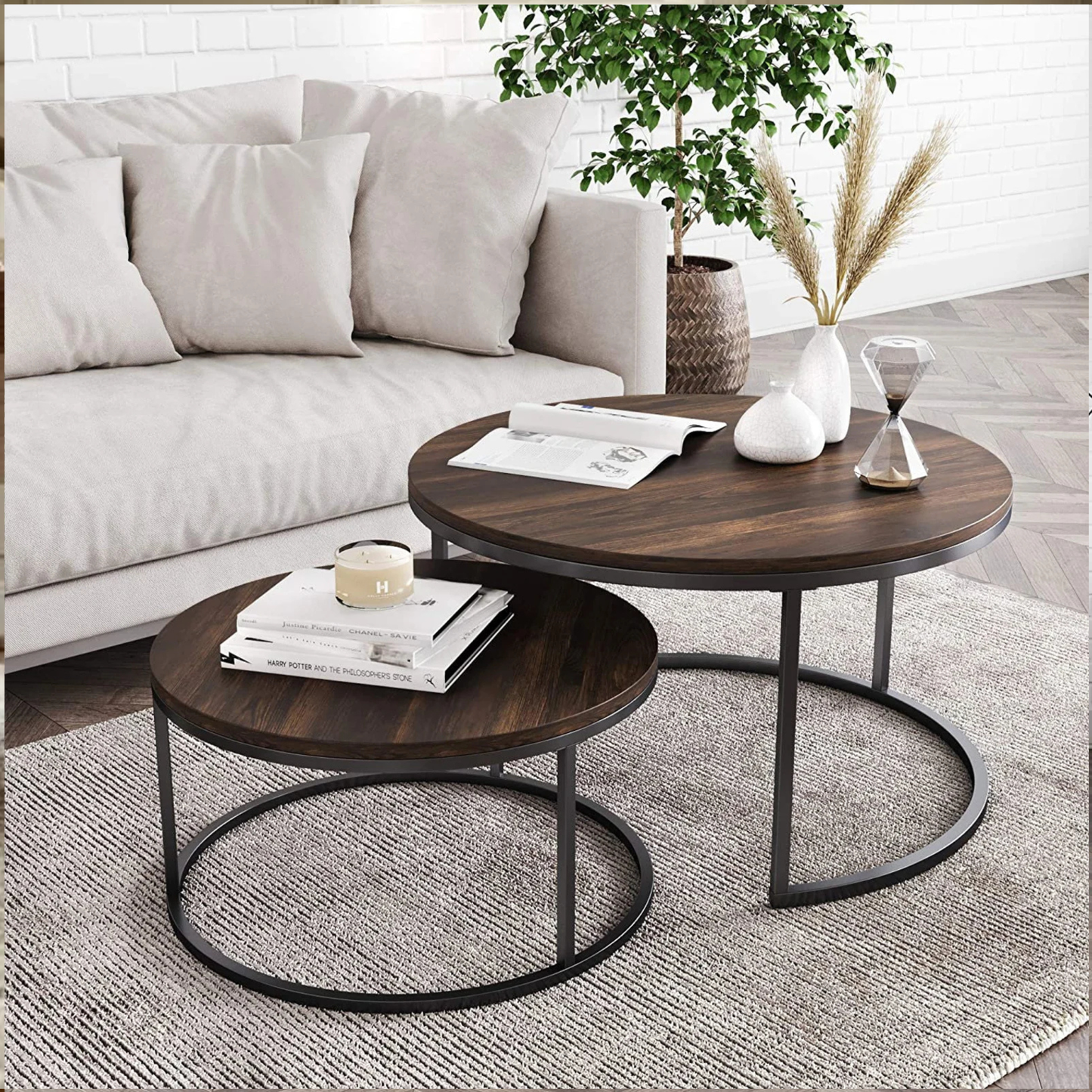 Stella round modern nesting coffee table set of 2 industrial design
