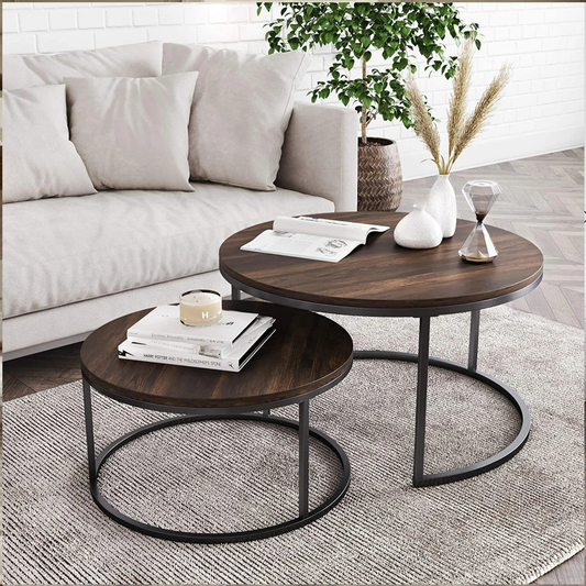 Stella round modern nesting coffee table set of 2 industrial design