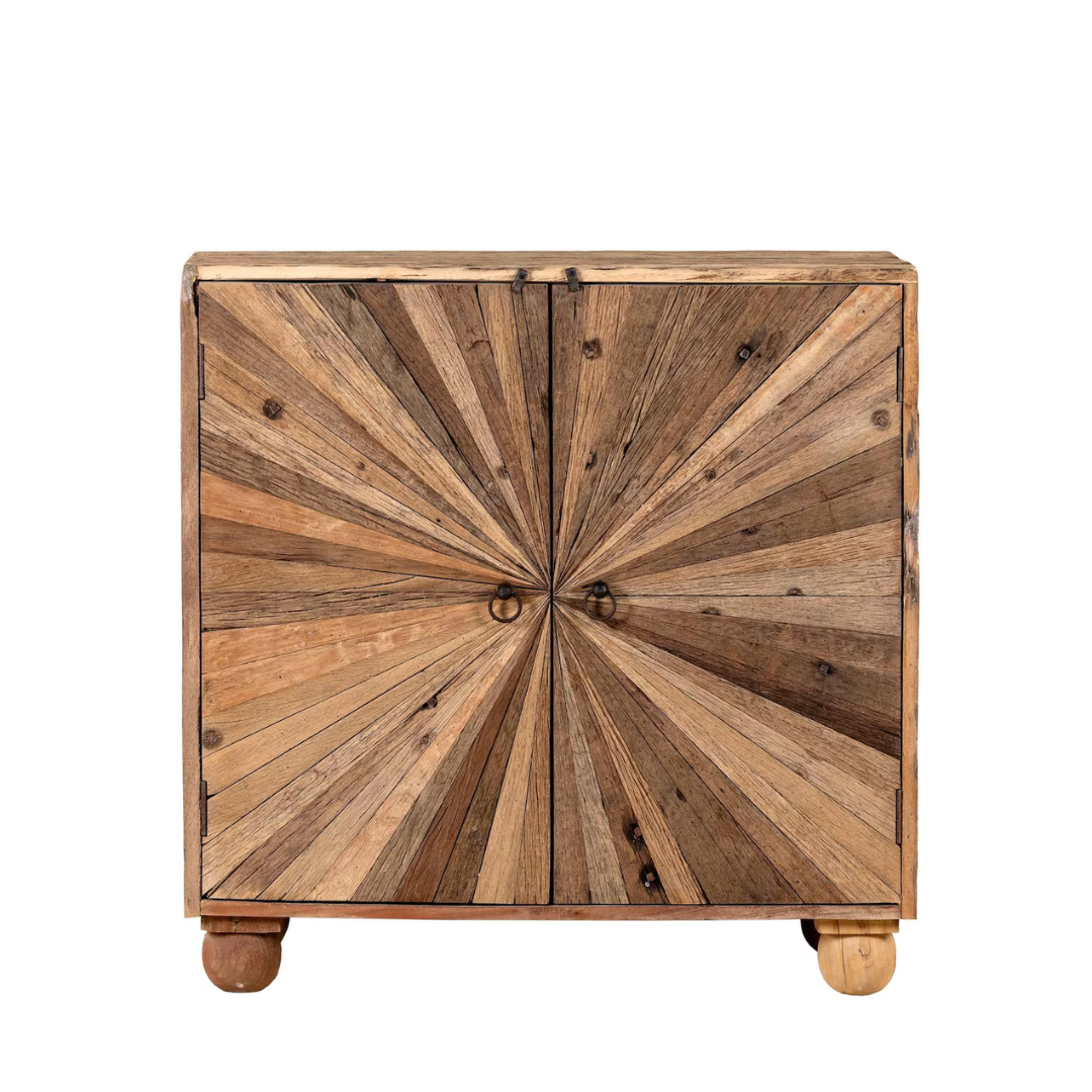 Handcrafted Sunburst solid Acacia wood storage cabinet by Adaptivo Furniture.