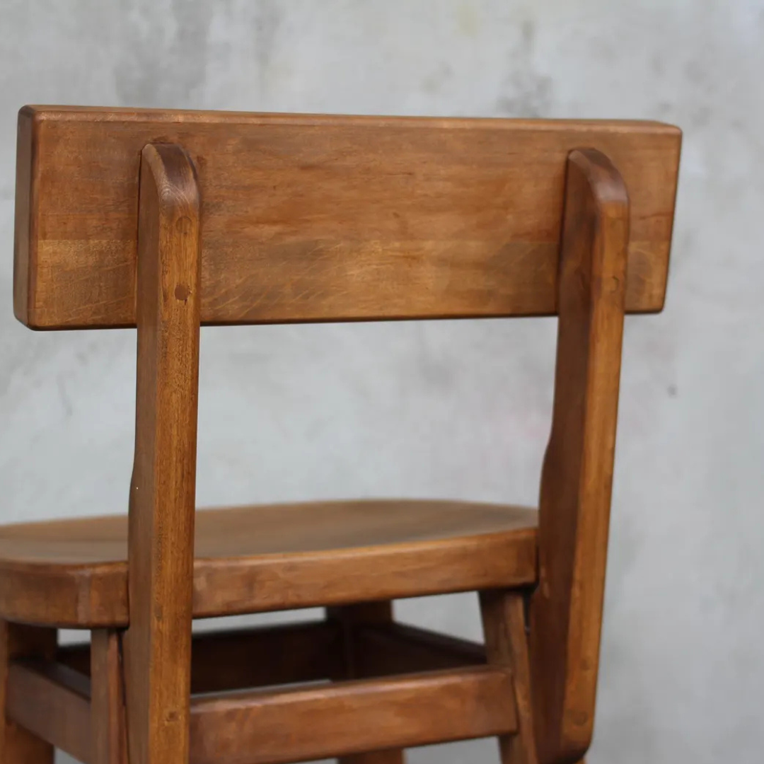 Tall Wooden Bar Stool | Solid Sheesham Wood with Ergonomic Seat & Curved Backrest | Rustic Farmhouse Counter Chair