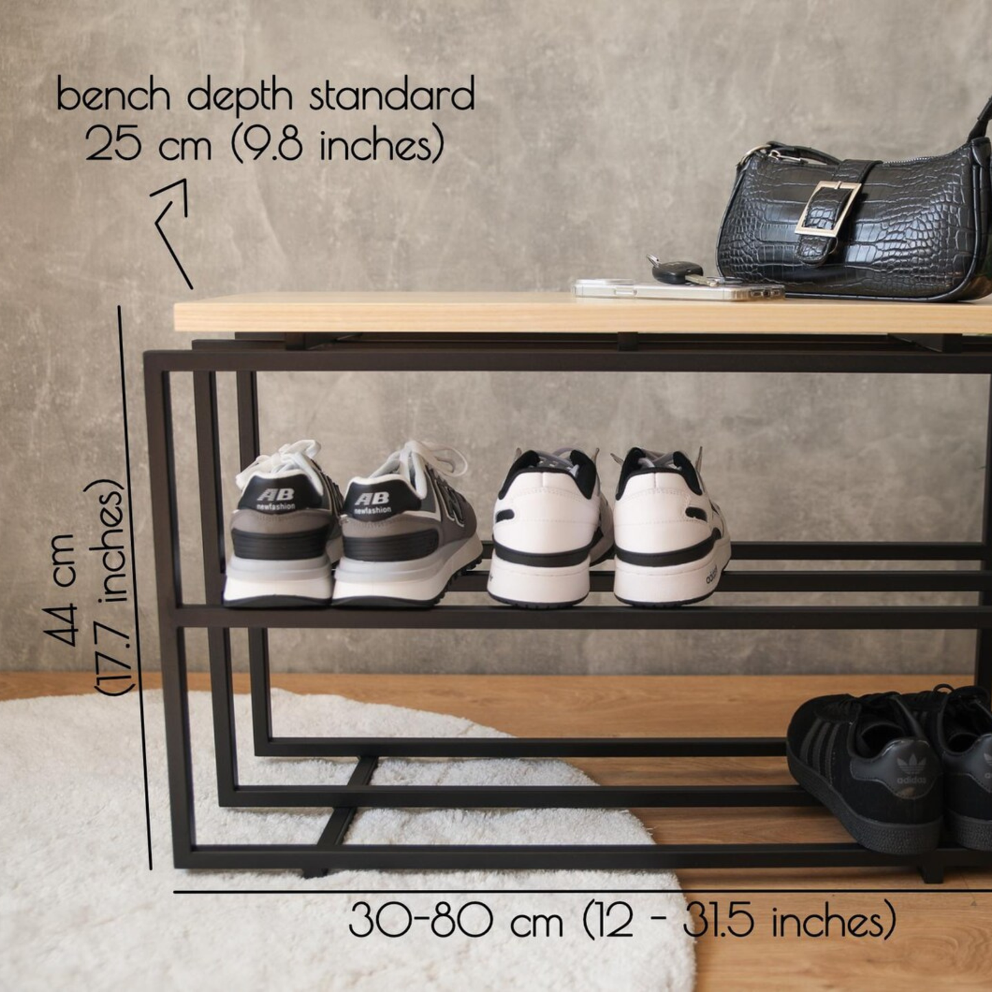 Two-Tier Shoe Bench – Sheesham Wood & Black Matte Metal  | Adaptivo Furniture