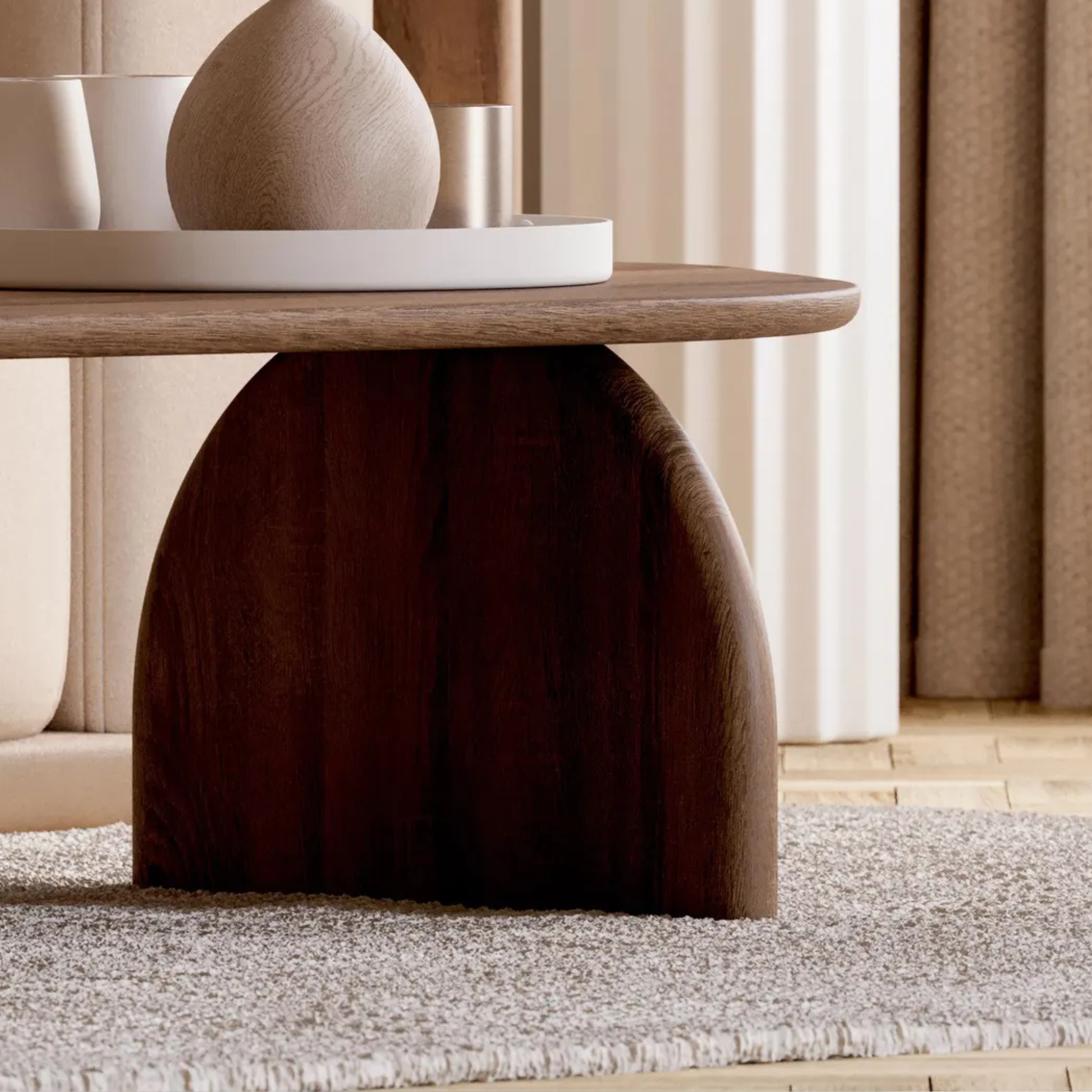 Handcrafted Sheesham wood tabletop showing natural wood grain and matte finish