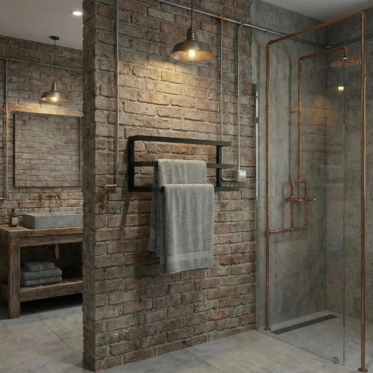 Industrial triple bar towel rack black steel wall mounted