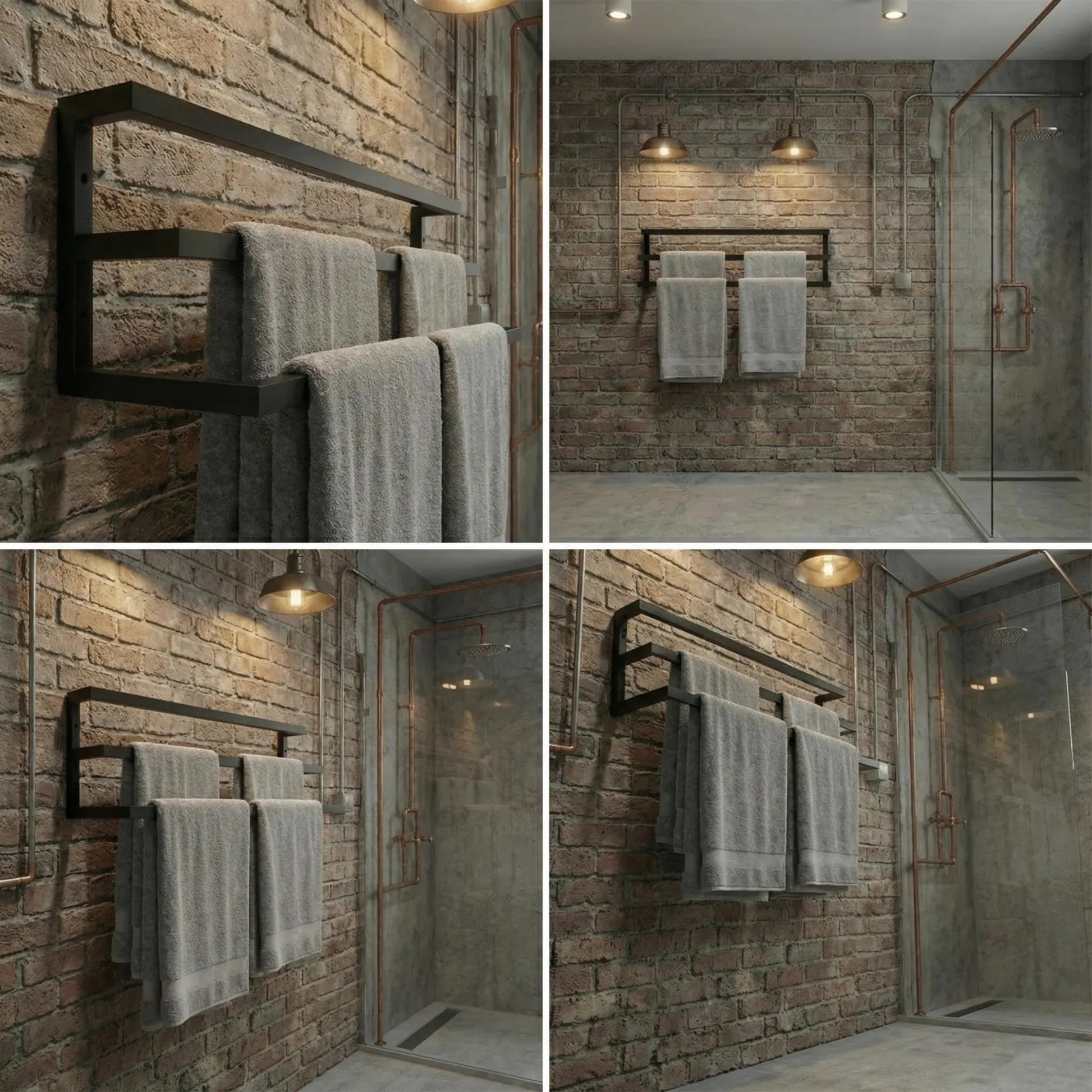 Handmade black steel towel rail modern bathroom storage