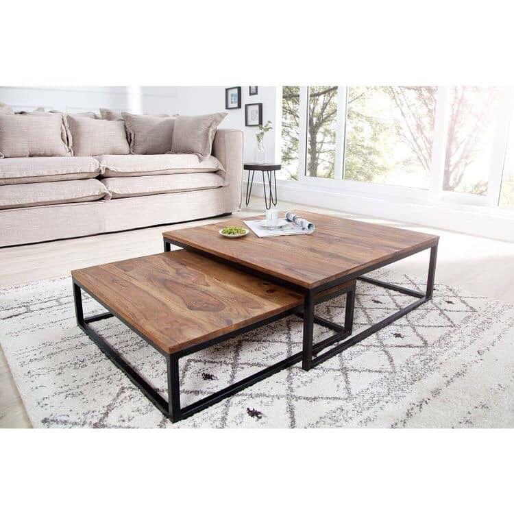 Sheesham & metal large Central Table set of 2