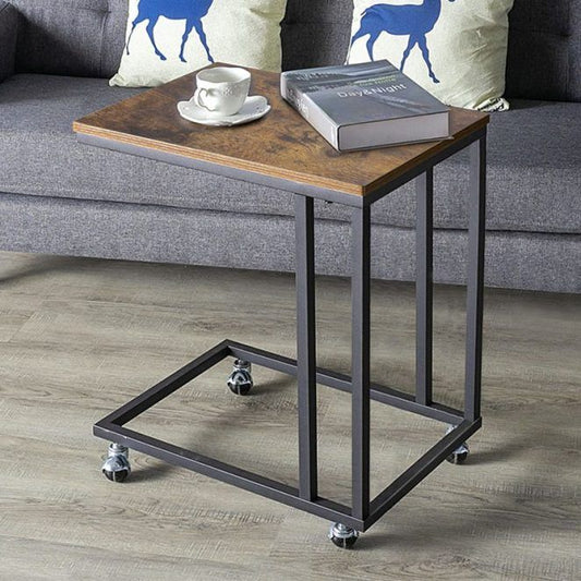 C Shaped End Table with Rolling Casters, Industrial Side Table